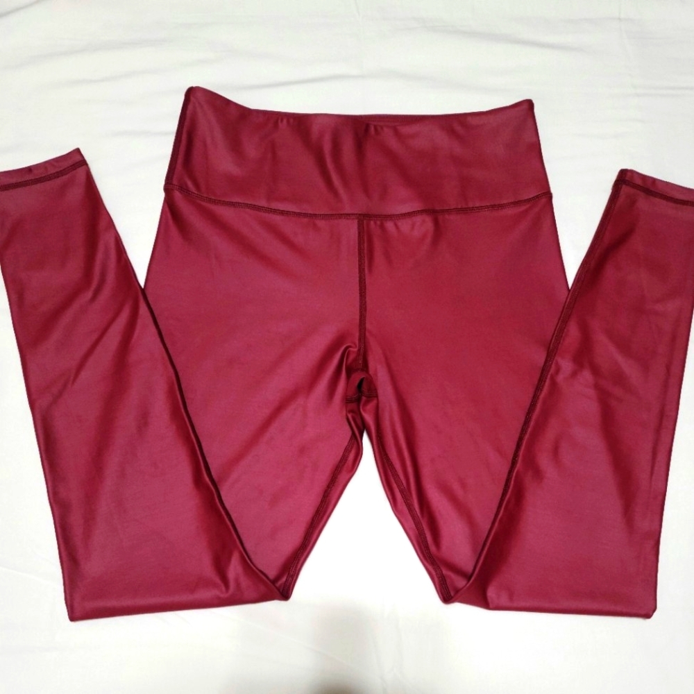ZYIA Shiny Lipgloss Wine Magenta  Metallic Light N Tight Hi-Rise Sz 12 Leggings